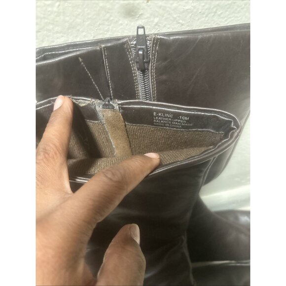 Etienne Aigner Brown Leather Knee-High Boots Square Toe Women's 10m - Picture 2 of 6